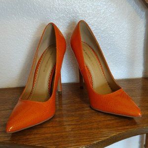Shoe Republic Nimo Shiny Pointy Toe Stiletto High Heel Slip On Pump Shoes Orange